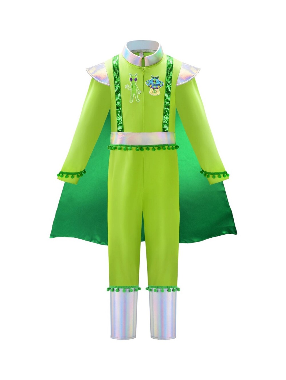 Kids Green Alien Space Hero Costume with Cape, NWT